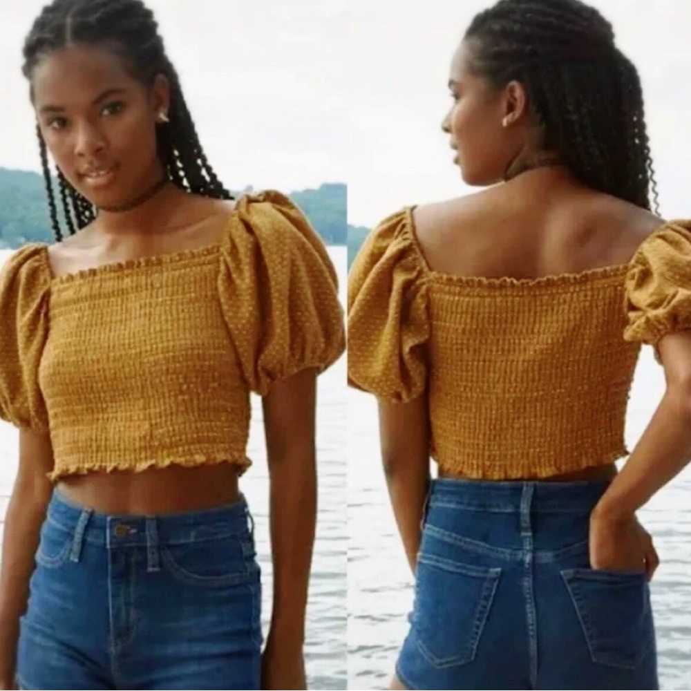 Wild Fable Mustard Puff Sleeve Crop Top